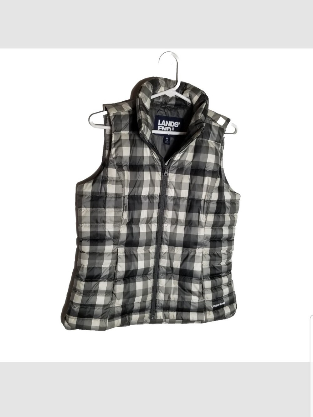 Lands End Down Puffer Vest Women's XS 2-4 Black White Full Zip Outdoors Casual